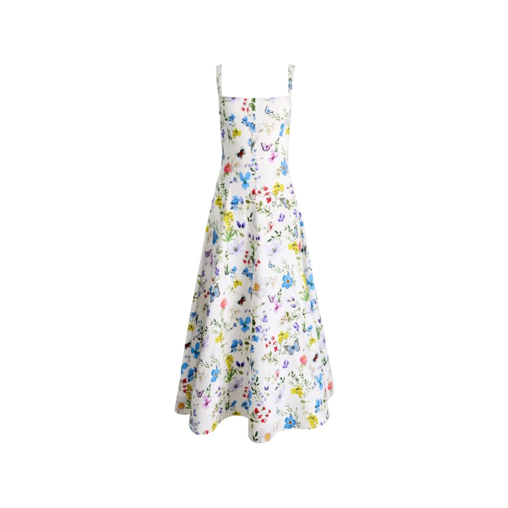 Alice + Olivia White Midi Dresses, Female, S, Floral Square-Neck Midi Dress
