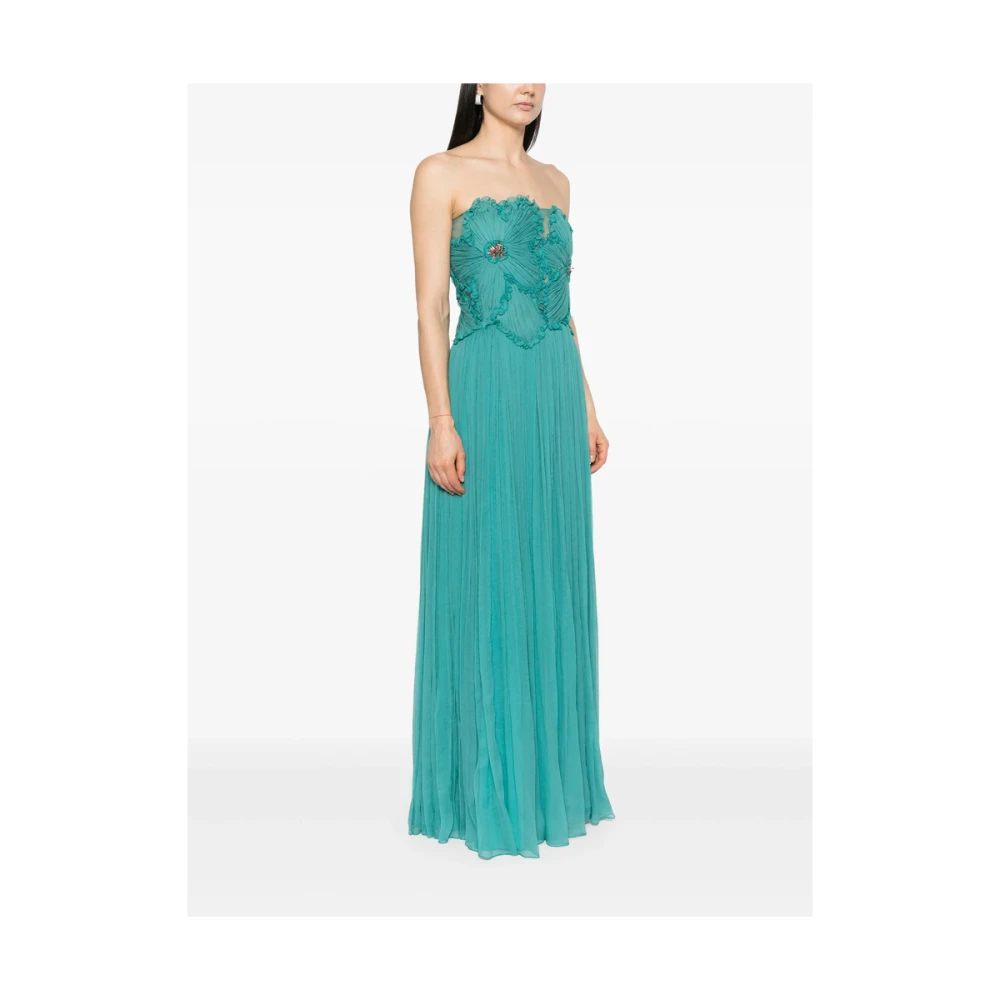 Costarellos Zeegroene Gerimpelde Vierkante Hals Jurk Green Dames