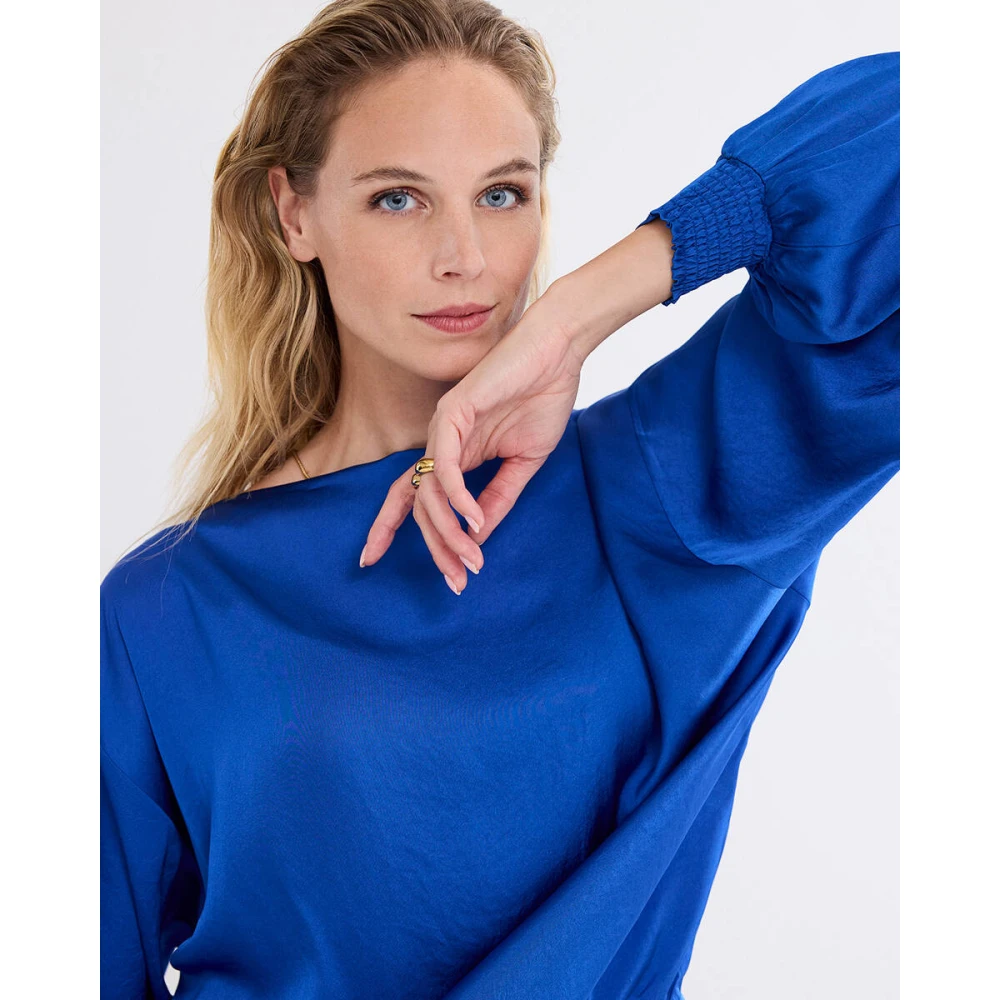 Summum Woman Zijdezachte Batwing Top Blue Dames