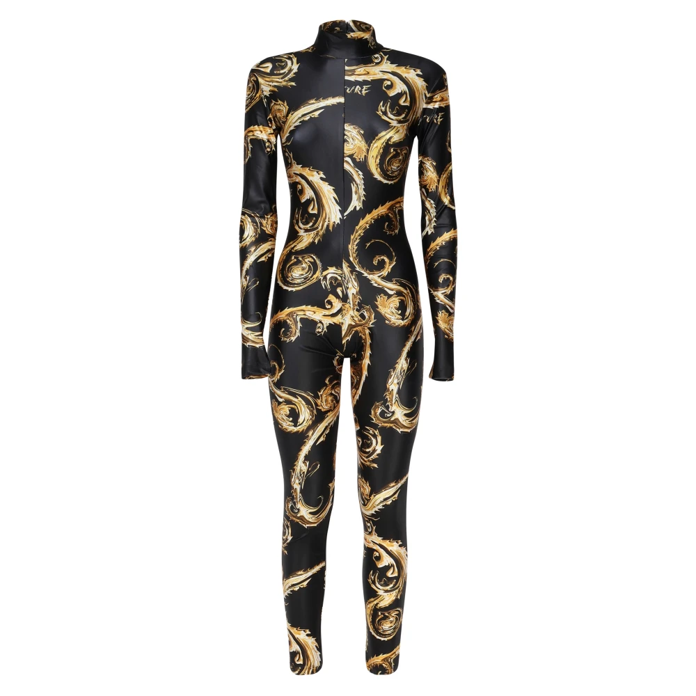 Versace Jeans Couture Barocktryck Jumpsuit Svart Guld Klänning Multicolor, Dam