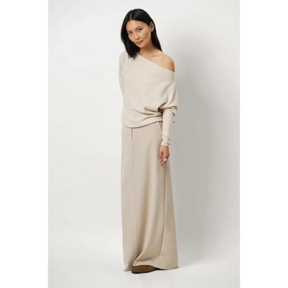 Dante 6 Asymmetrische Wollen Trui in Vanilla Chai Beige Dames