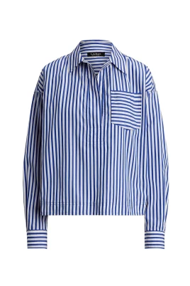 Randig Cropped Skjorta i Bomulls Poplin