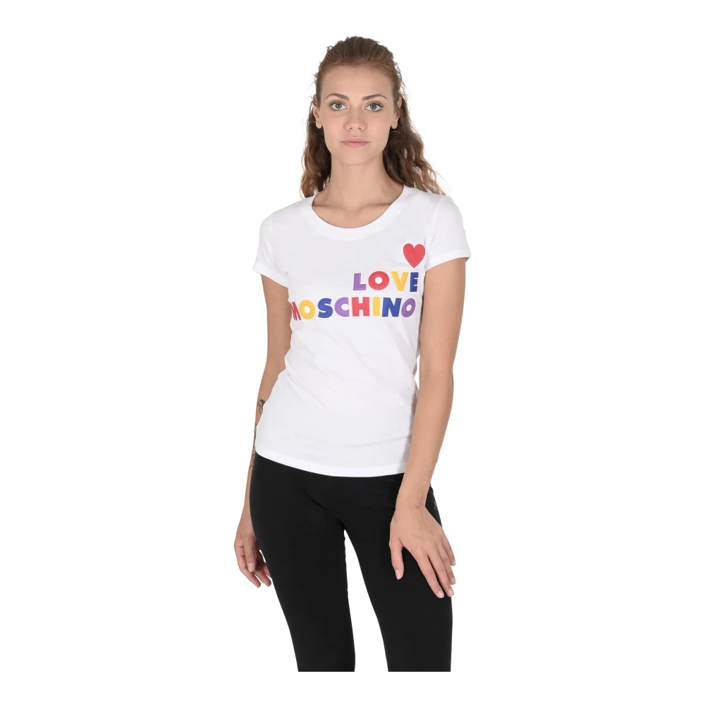 Love Moschino Wit Katoenen T-Shirt met Design White Dames