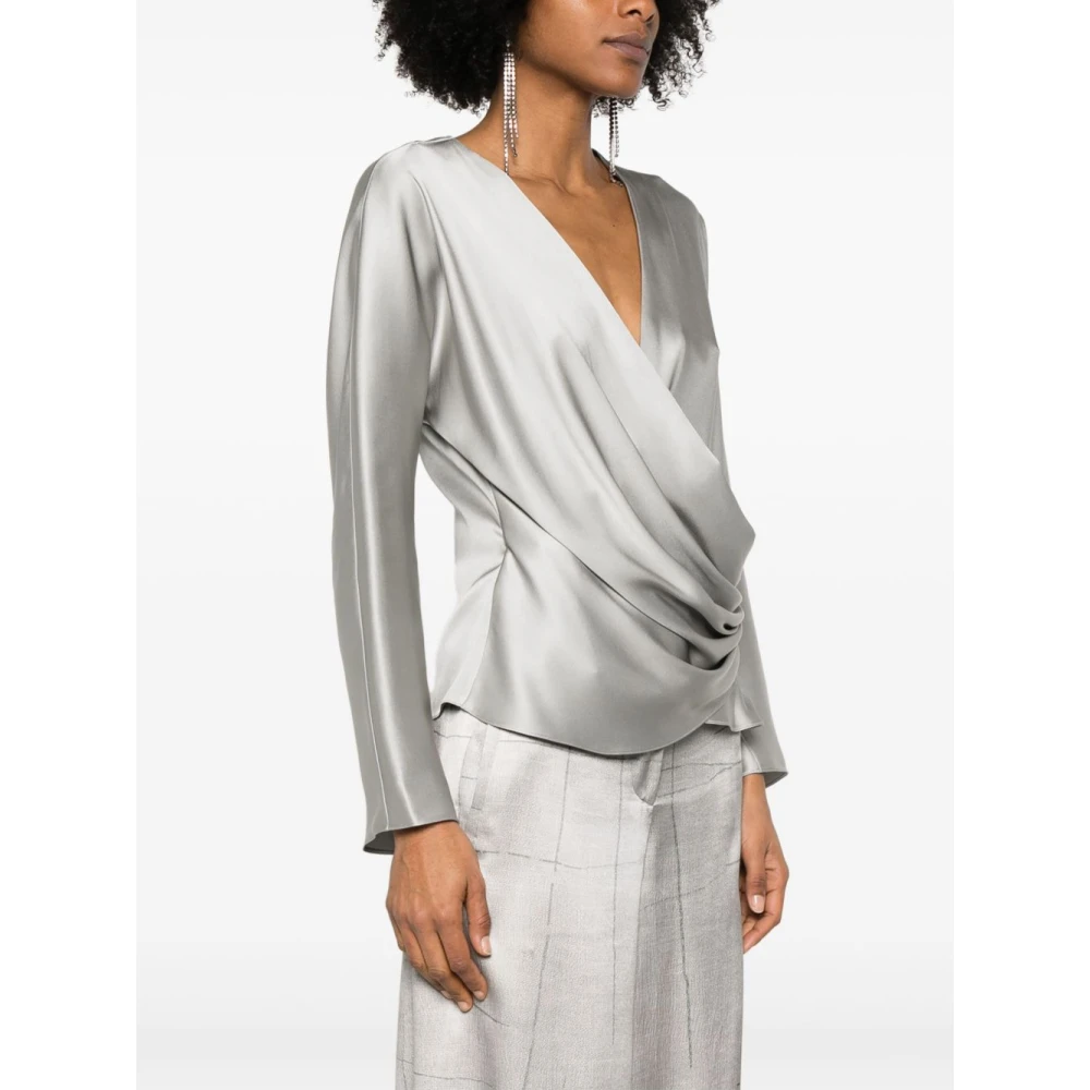 Giorgio Armani Zijden Wrap Blouse in Grijs Gray Dames