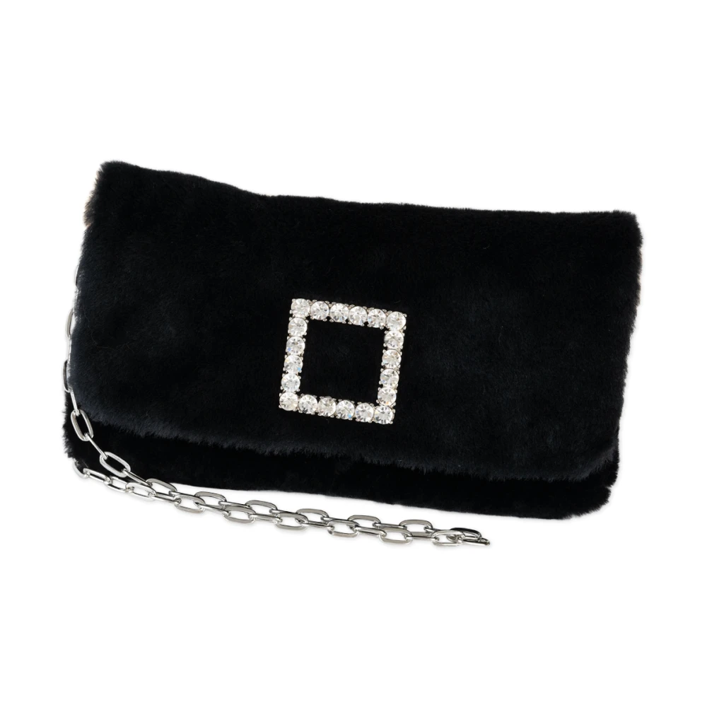 Roberto Festa Zwarte Faux Fur Tas met Juweel Detail Black Dames