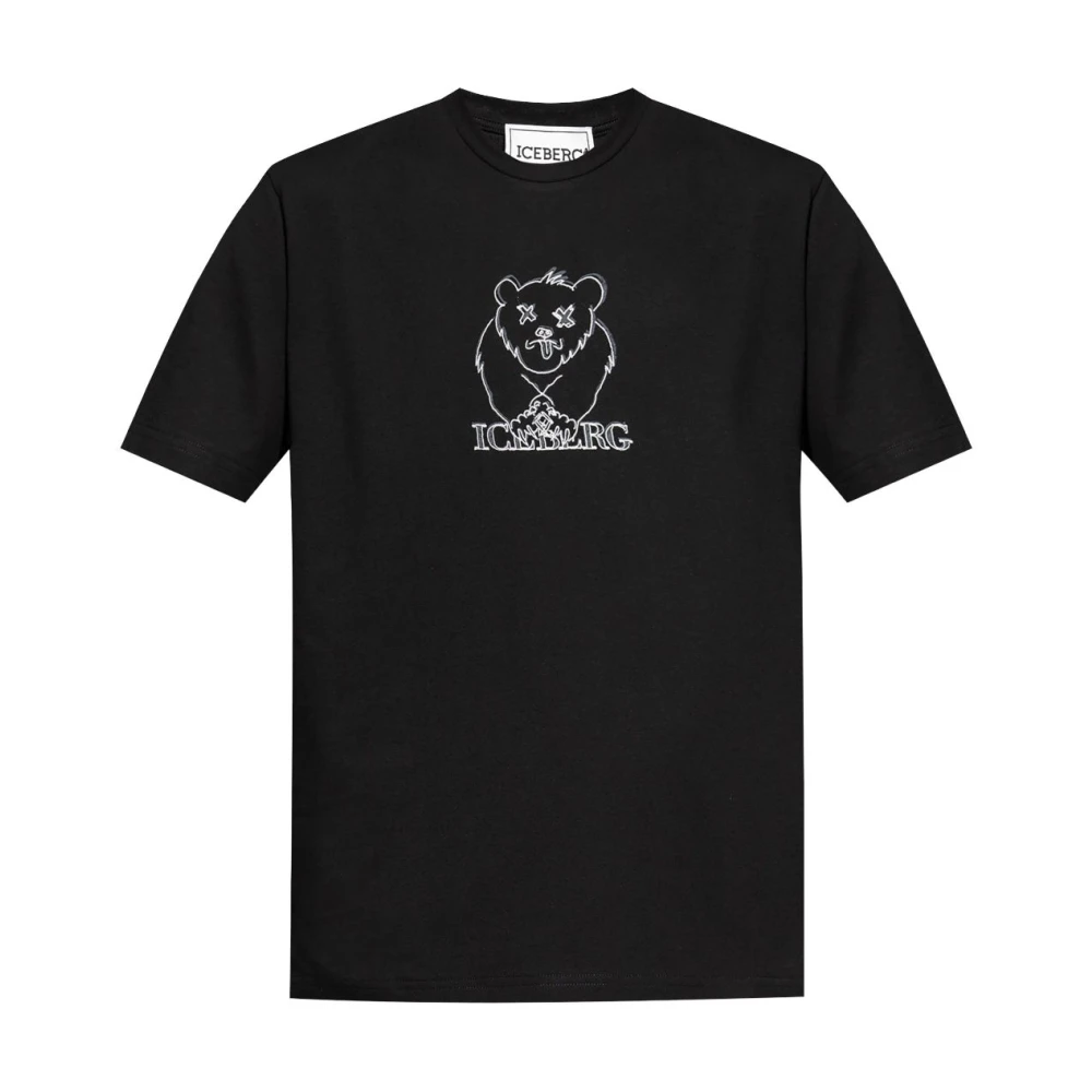 Iceberg Zwarte Beer Logo T-shirts en Polos Black Heren