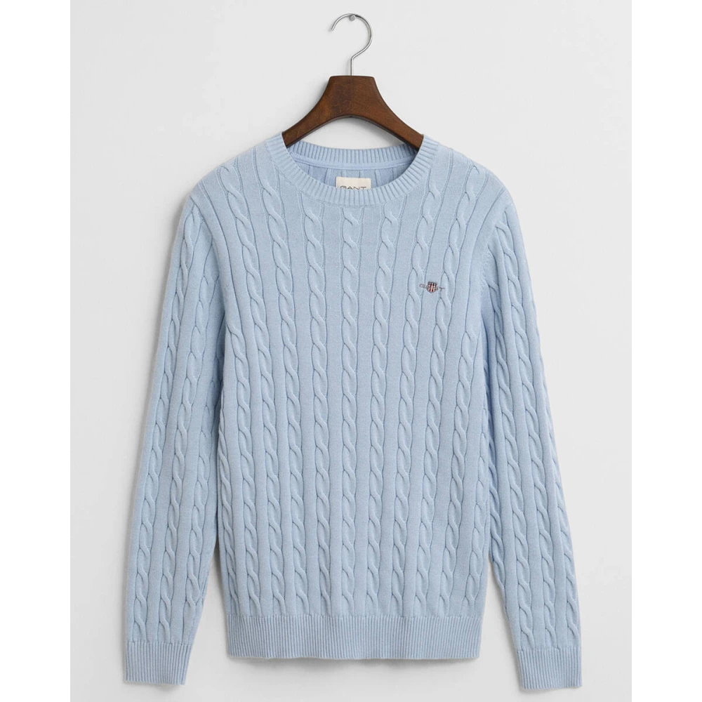 Gant Cable Knit Crew Neck Sweater Blue Heren