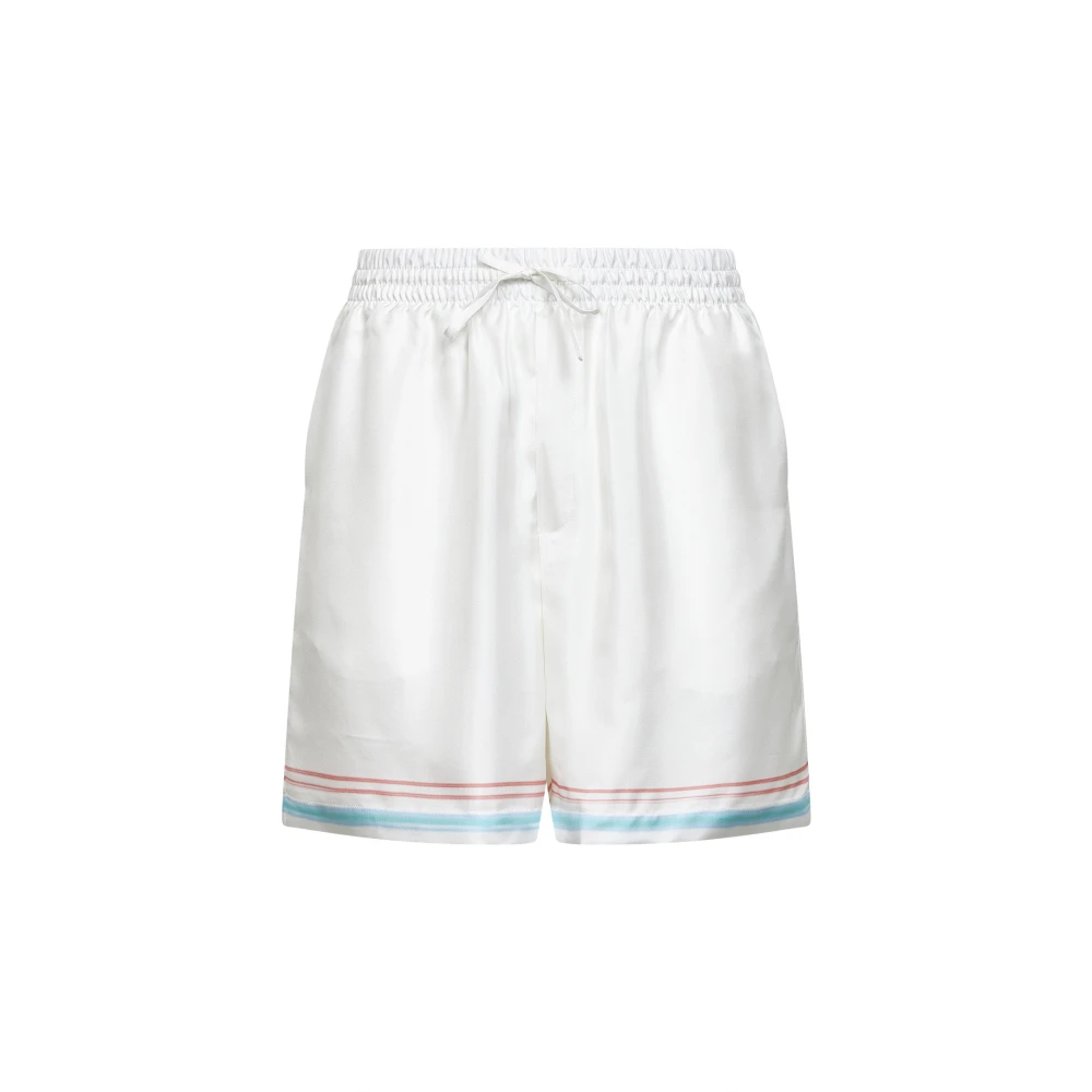 Casablanca Men's White Dance Joy Printed Silk Shorts - Beachwear - S - Swimwear