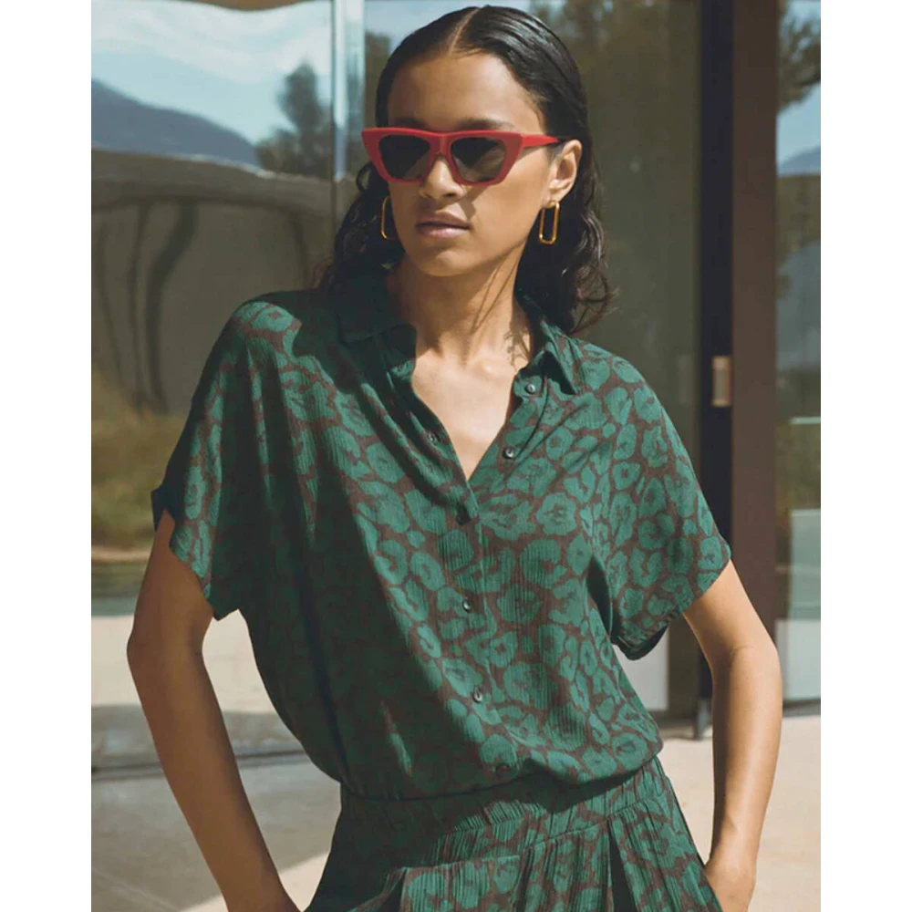 By-Bar Karly Spotted Blouse Korte Mouw Green Dames