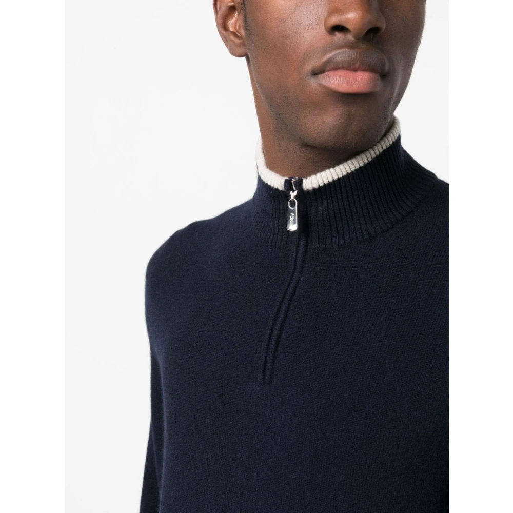 Fedeli Luxe Cashmere Half-Zip Gebreide Trui Blue Heren