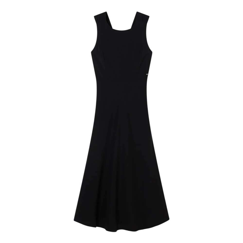 Armani Exchange Women's Black Midi Dresses, M, Twill Midi Dress With Gold Back Detail