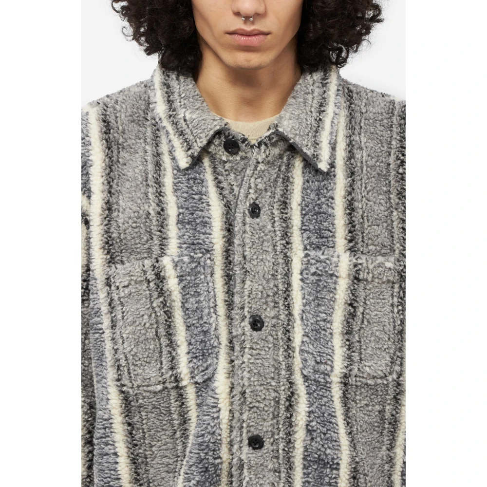 Stüssy Sherpa Gestreepte Jas in Grijs Polyester Gray Heren