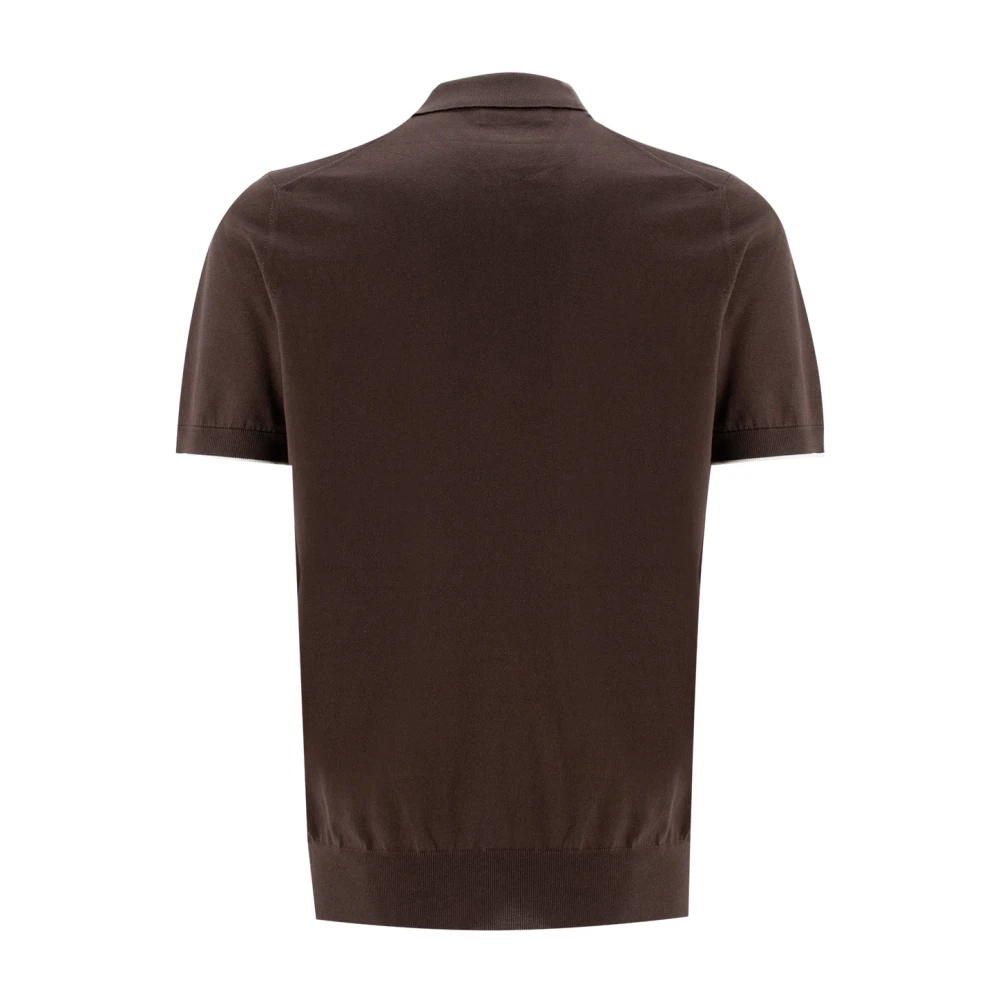 BRUNELLO CUCINELLI Katoenen Gebreide Polo Shirt Slim Fit Brown Heren