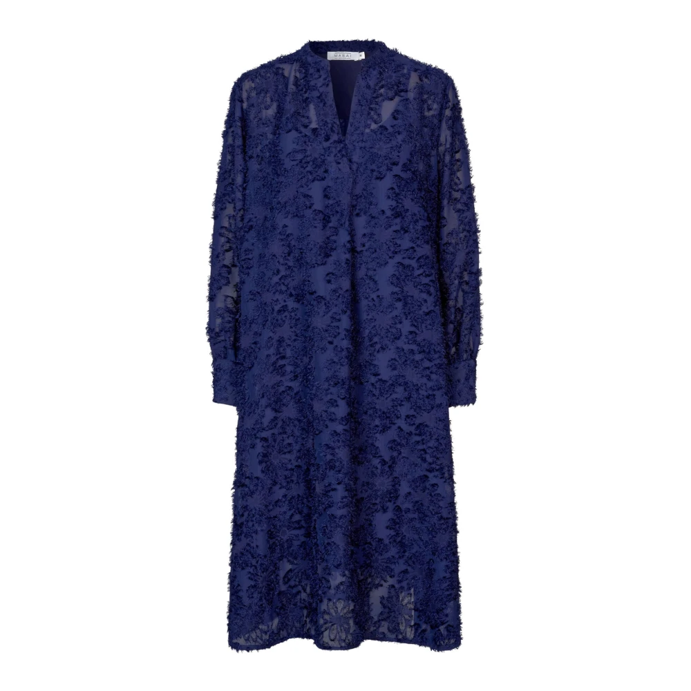 Masai Middeleeuws Blauwe Jurk met Franje Patroon Blue Dames