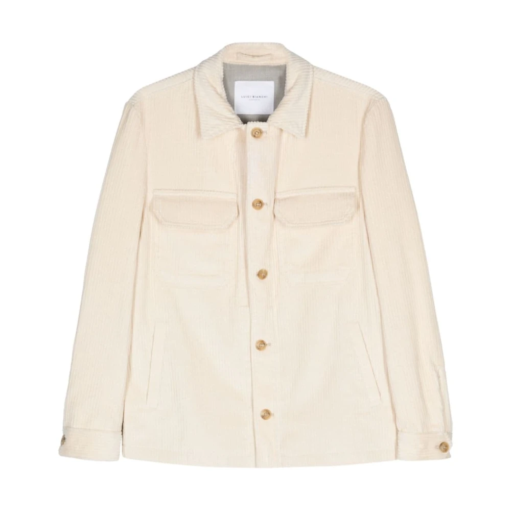 Luigi Bianchi Mantova Katoenen Ribfluwelen Jas Wit Beige Heren