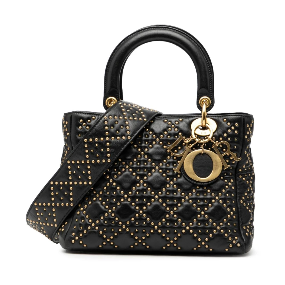 Dior Vintage Women's Black Pre-Owned Studded Leather Handbag