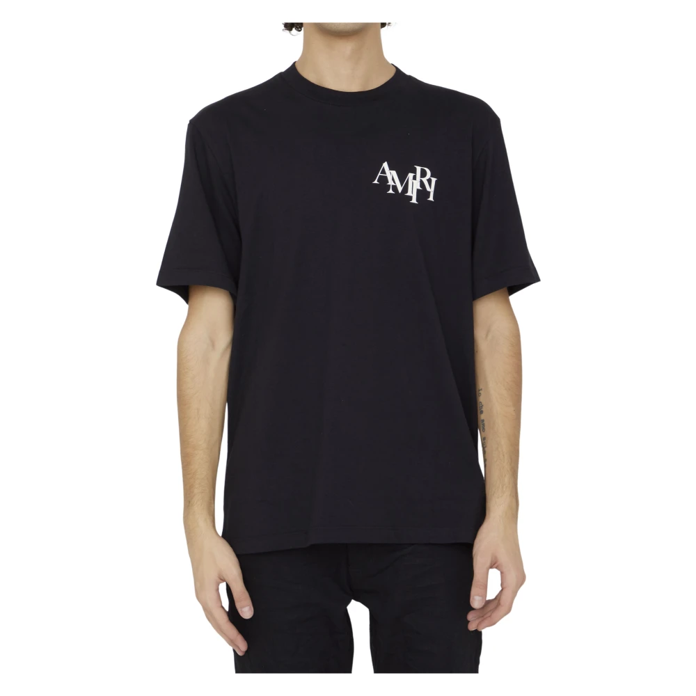 Amiri Zwart Staggered Logo T-Shirt Black Heren