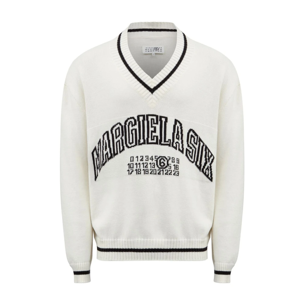 MM6 Maison Margiela V-hals gebreid vest White Heren