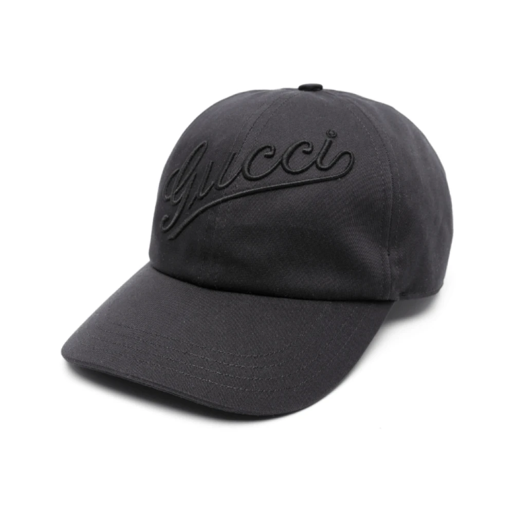 Gucci Zwarte Katoenen Baseballpet Geborduurd Logo Black Unisex