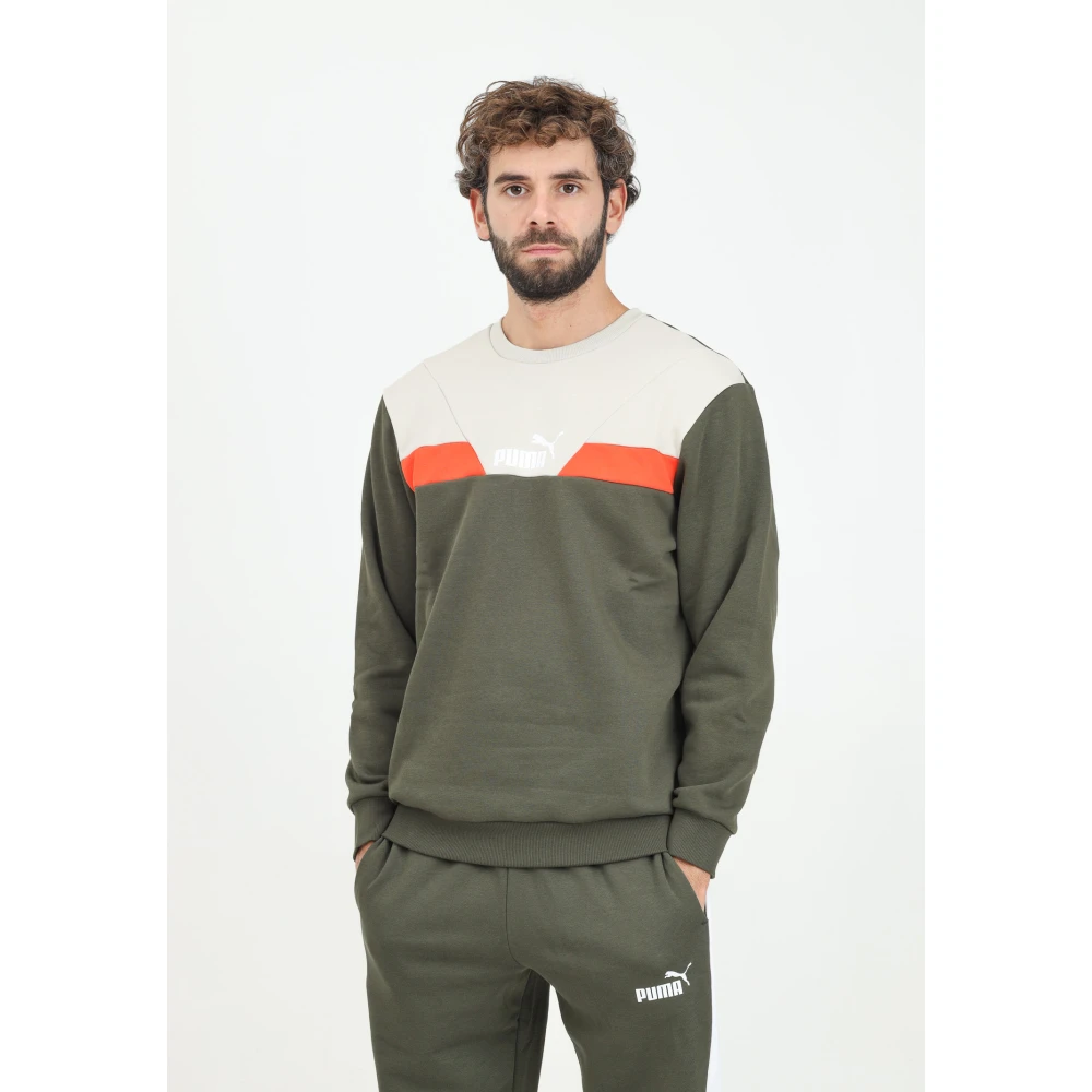 Puma Colorblock Crewneck Sweater Green Heren