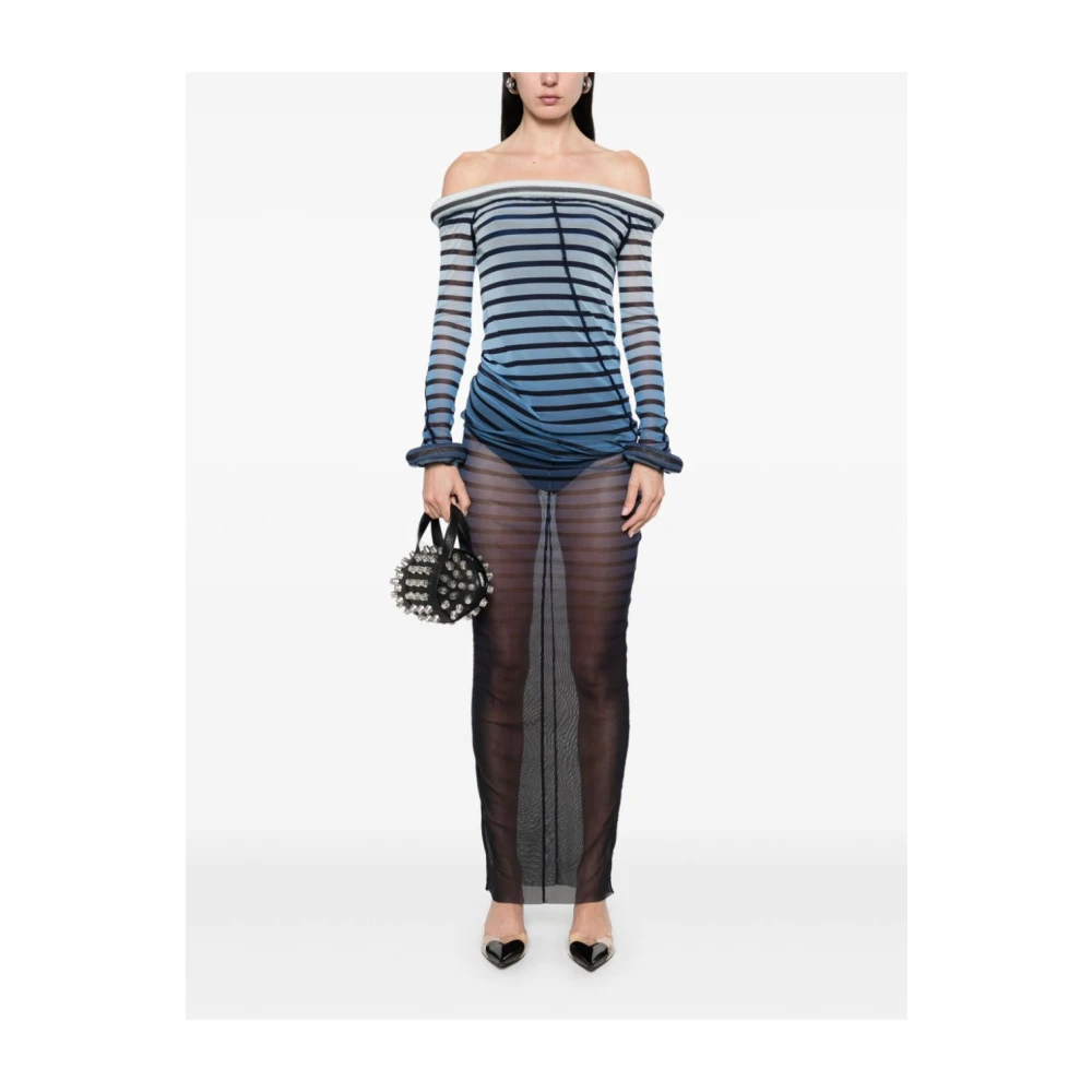 Jean Paul Gaultier Blauw Gestreepte Boothals Jurk Blue Dames