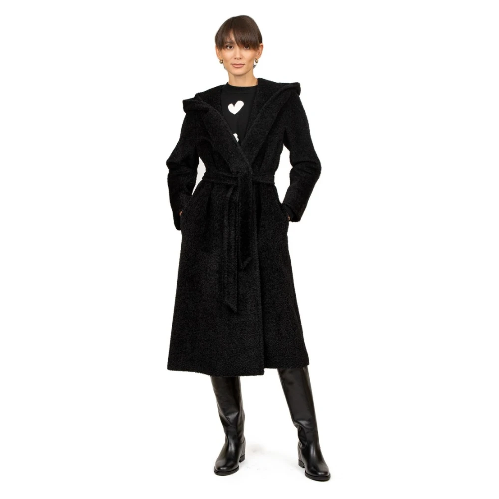 Max Mara Studio Lange Zwarte Alpaca Wollen Jas met Capuchon Black Dames
