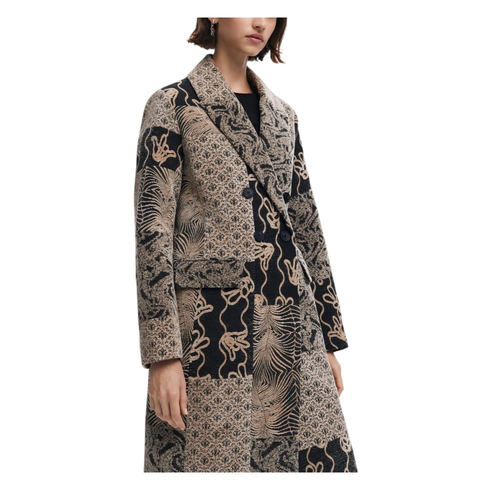 Desigual Gedrukte Revers Kraag Jas Knoopsluiting Multicolor Dames
