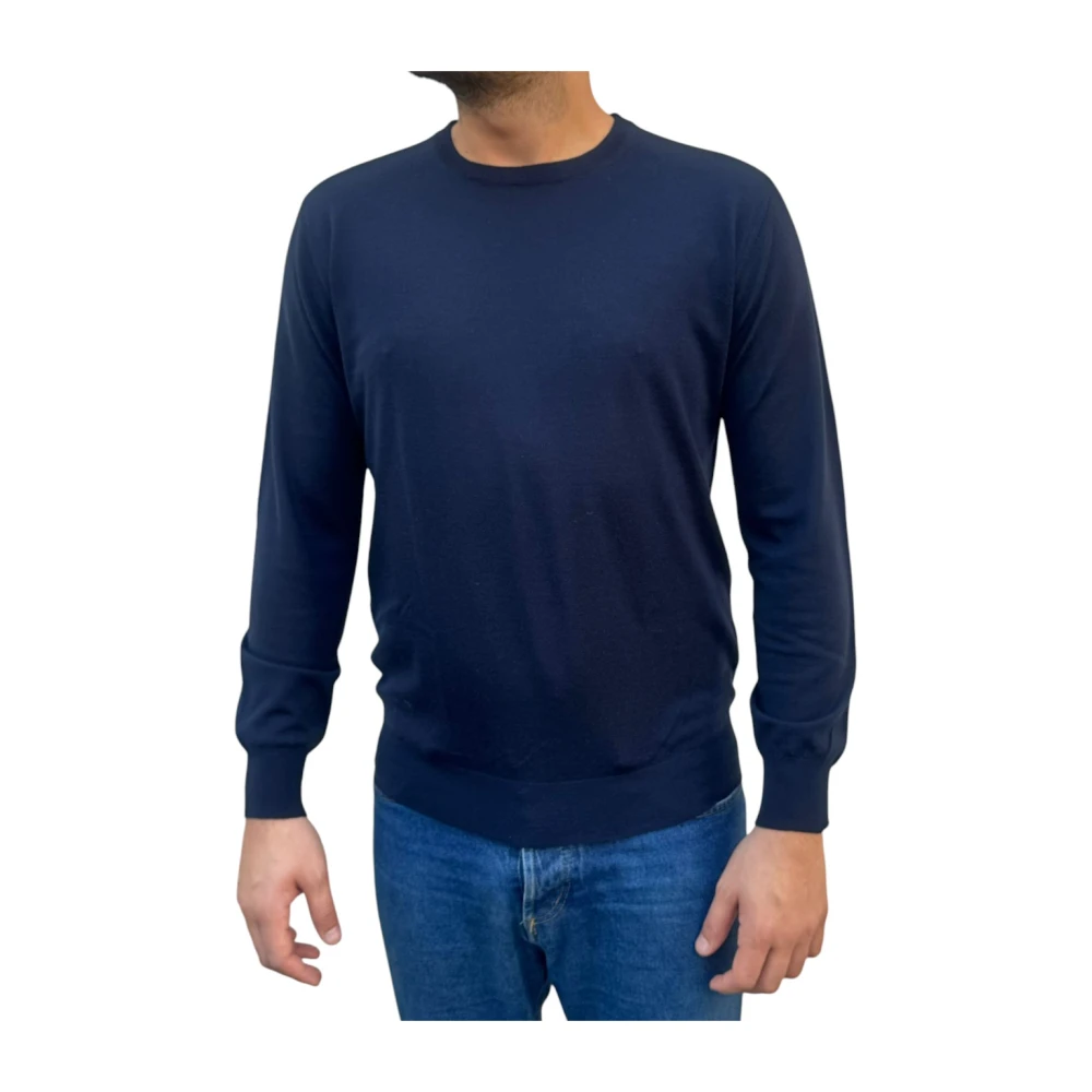 Kangra Middernachtblauwe Wol Crew Neck Sweater Blue Heren