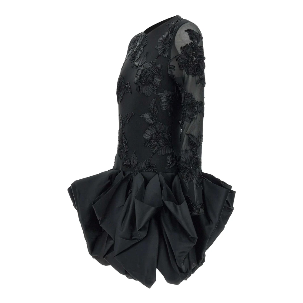 Rotate Birger Christensen Zwarte Mini-jurk met Geborduurde Bloemen Black Dames