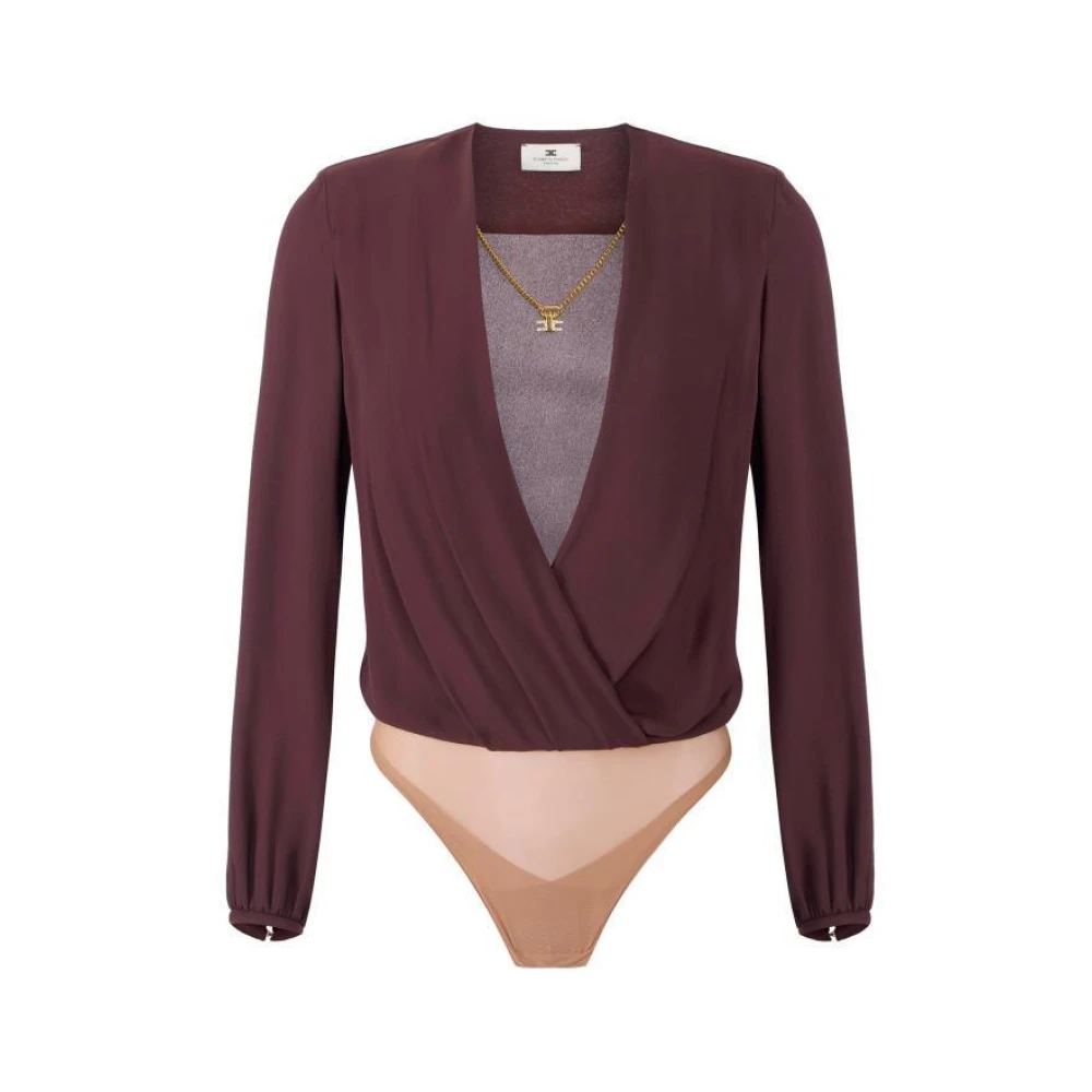 Elisabetta Franchi Brown Georgette Bodysuit With Pendant Necklace - Female - Full-Body - L - Tops