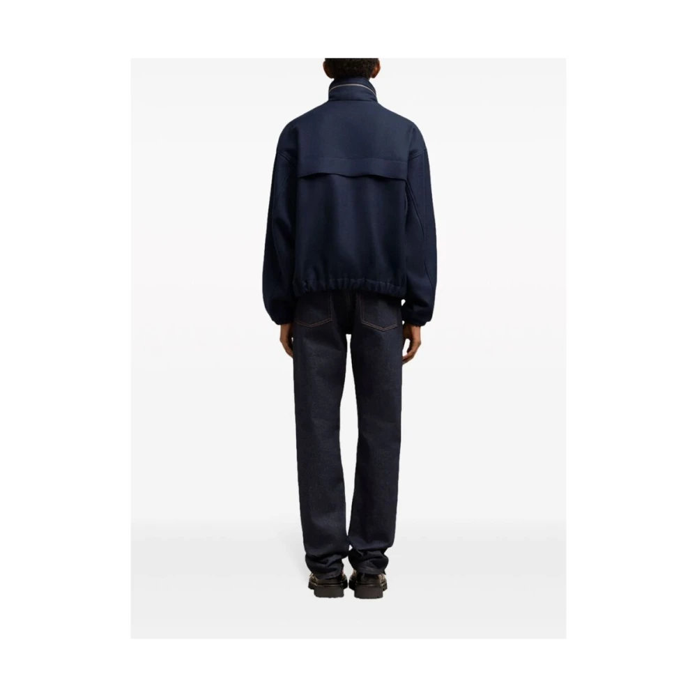 Ami Paris Navy Blauwe Wollen Jas met Logo Blue Heren