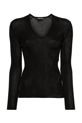 Sheer Fine-Ribbed Top Lång Ärm
