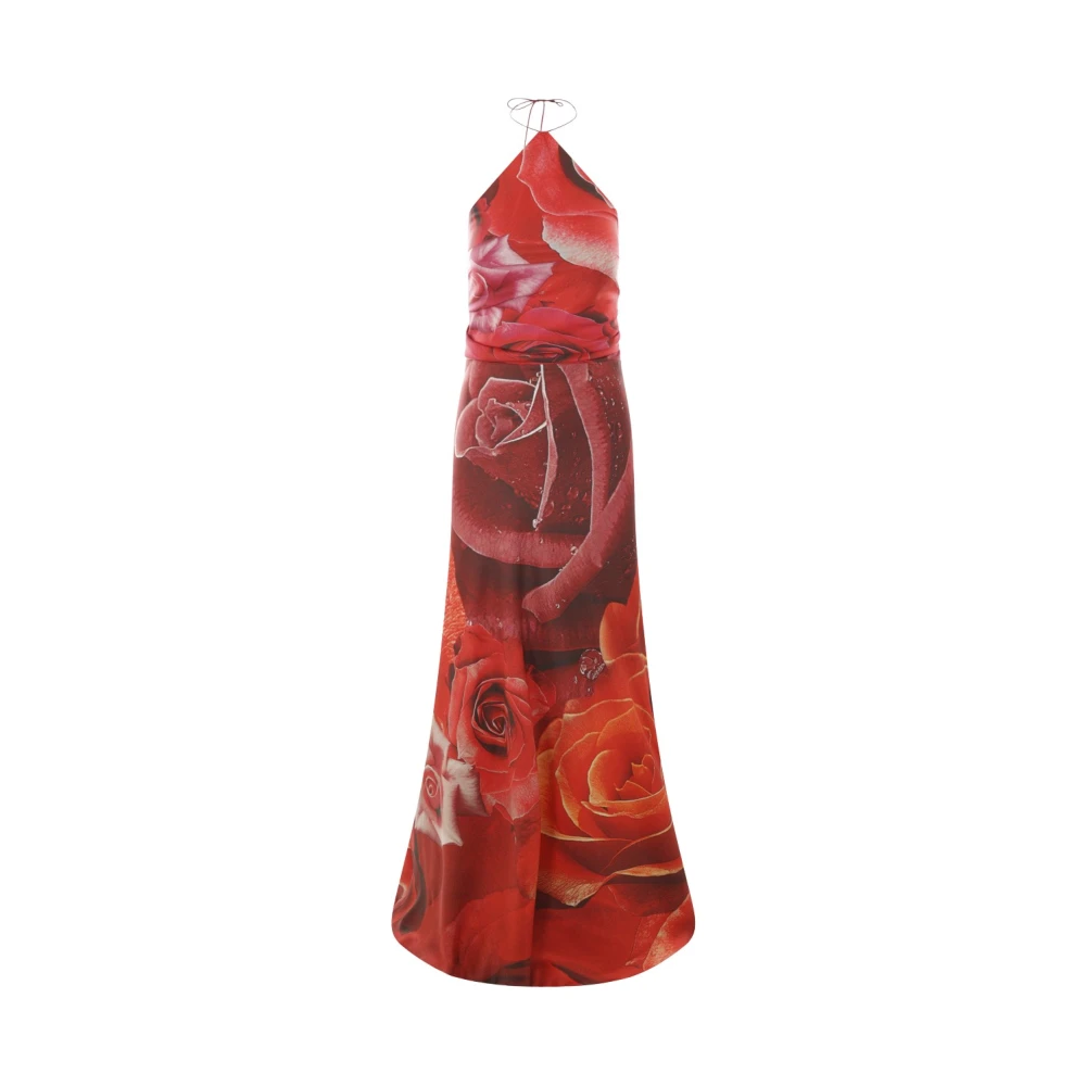 Roberto Cavalli Garden Rose Halter Avondjurk Red Dames