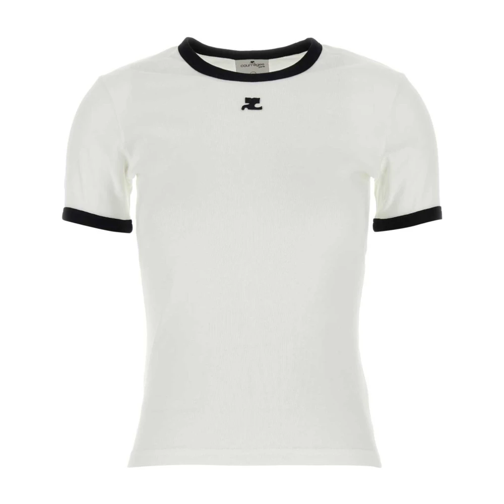 Courrèges Women's White T-Shirts, Xs, Signature Contrast T-Shirt