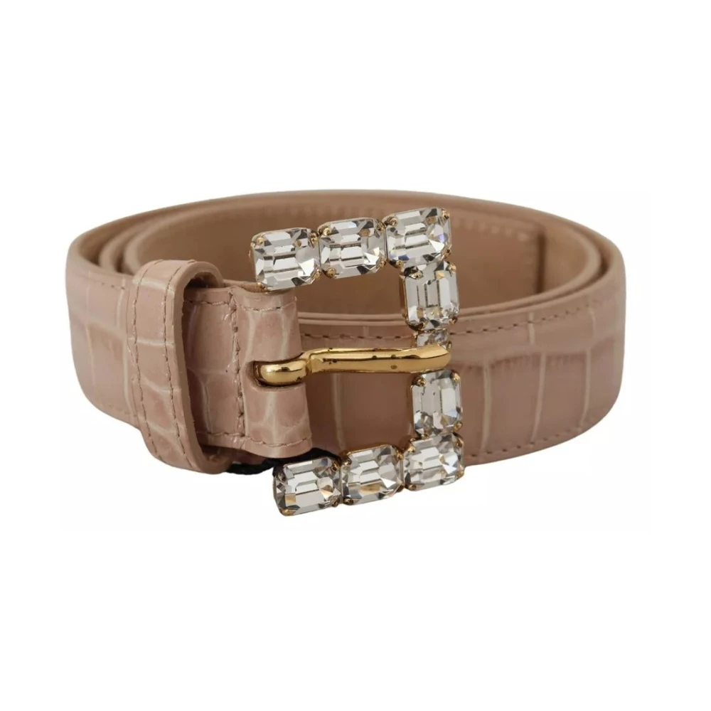 Dolce & Gabbana Beige Lederen Kristallen Gesp Riem Beige Dames