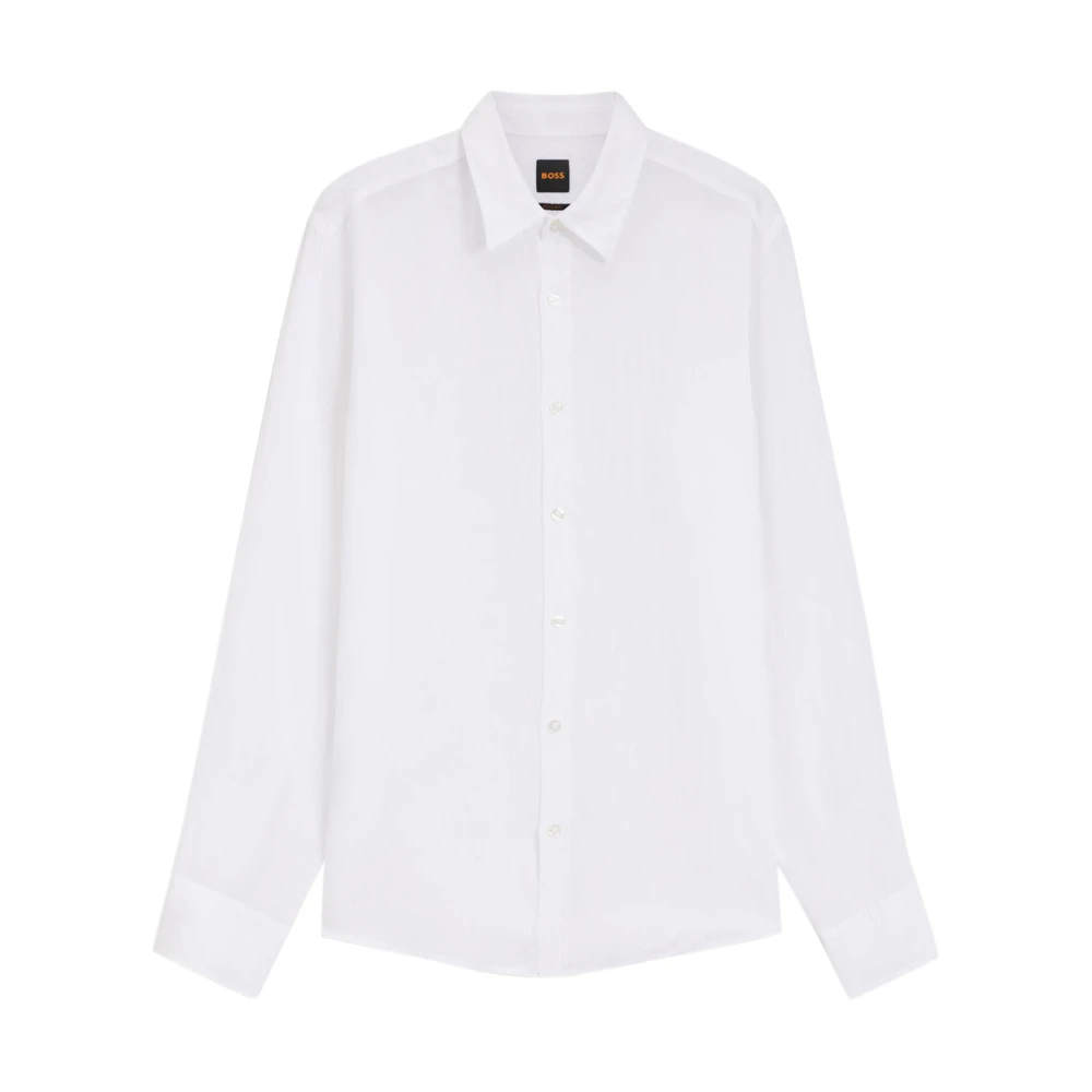 Hugo Men's White Formal Shirts, 2XL, Regular-Fit Shirt In Linen