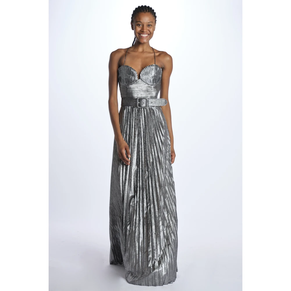 Rebecca Vallance Zilver Geplooide Lange Jurk Gray Dames