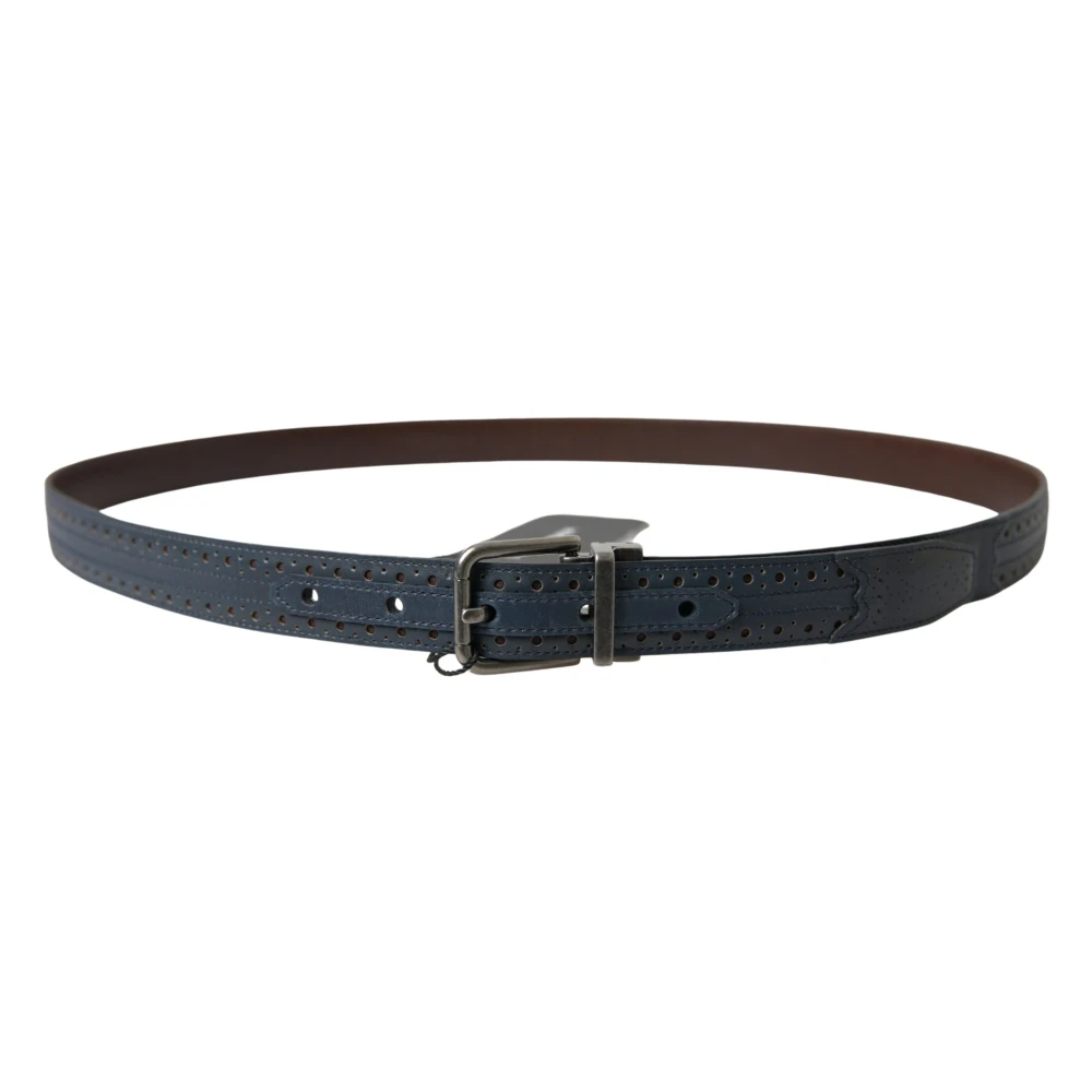 Dolce & Gabbana Blauwe Geperforeerde Metalen Gesp Riem Blue Heren
