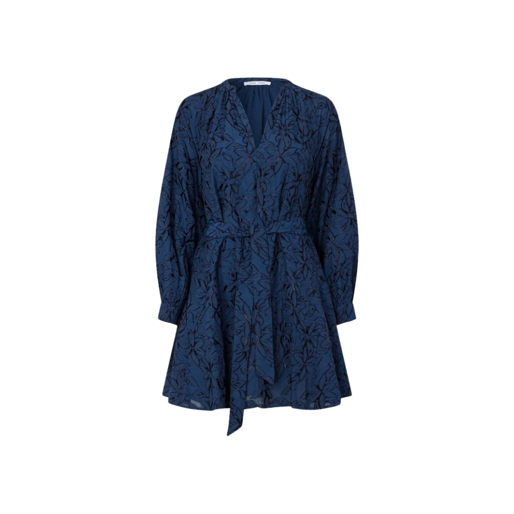 Samsøe Jacquard V-Neck Mini Jurk Blue Dames