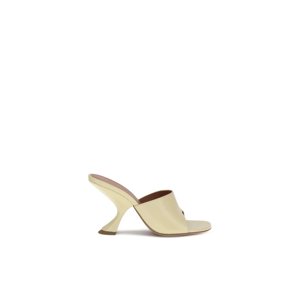 Amina Muaddi Women's Beige Heeled Mules,, Geometric Heel Sandals With Squared Open Toe Size 7 Uk