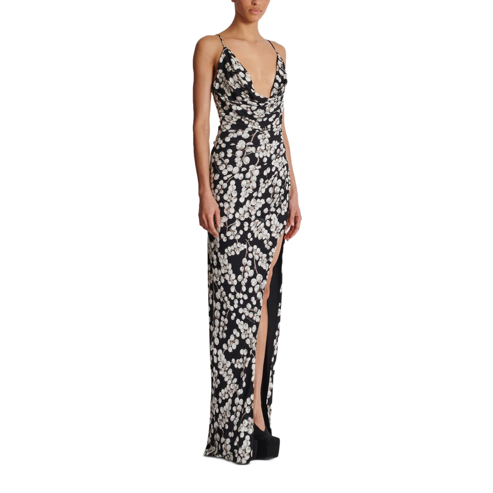 Balmain Lange jurk met rode bessenprint Black Dames