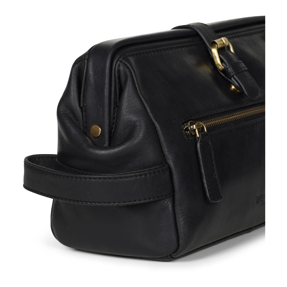 Howard London Zwarte leren reis toilettas Black Heren
