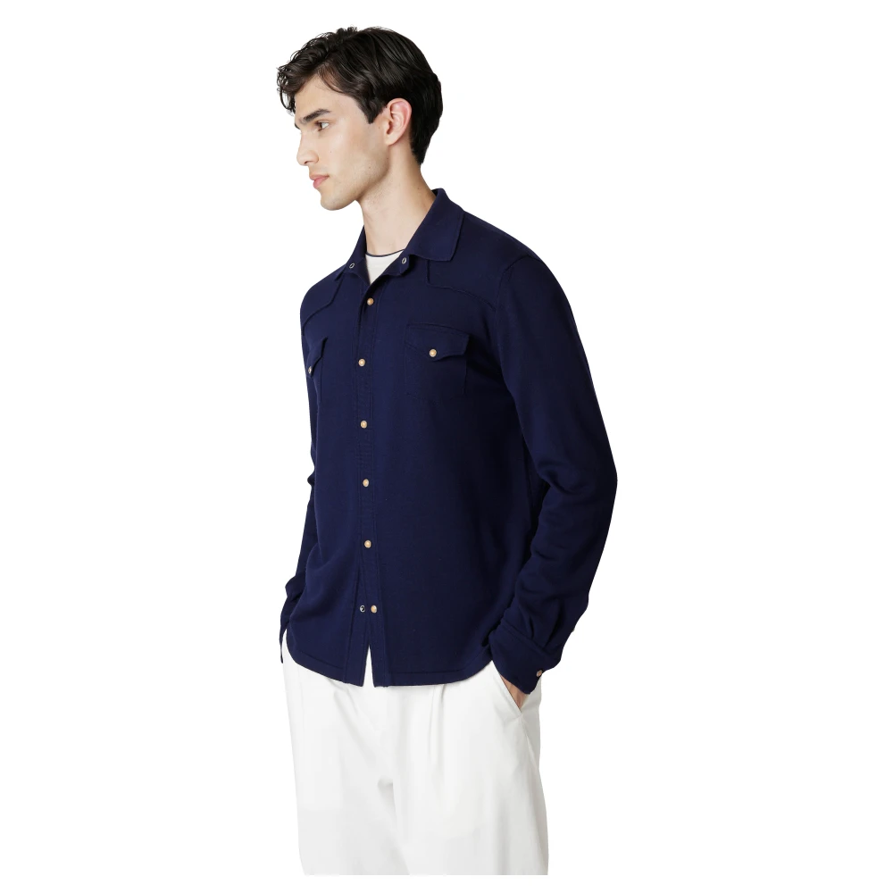 Eleventy Gebreide Shirt Texas Wol Blue Heren