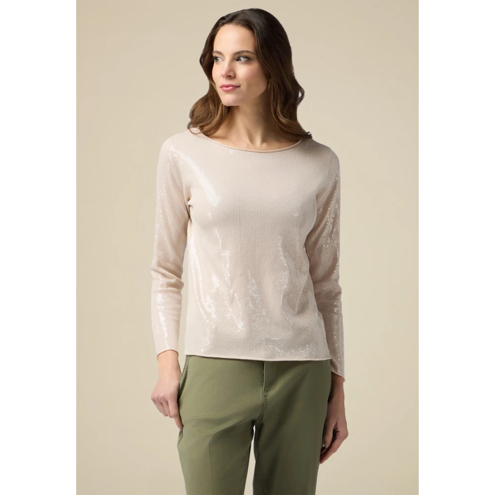 Oltre Volledige Paillet T-shirt van katoen Beige Dames