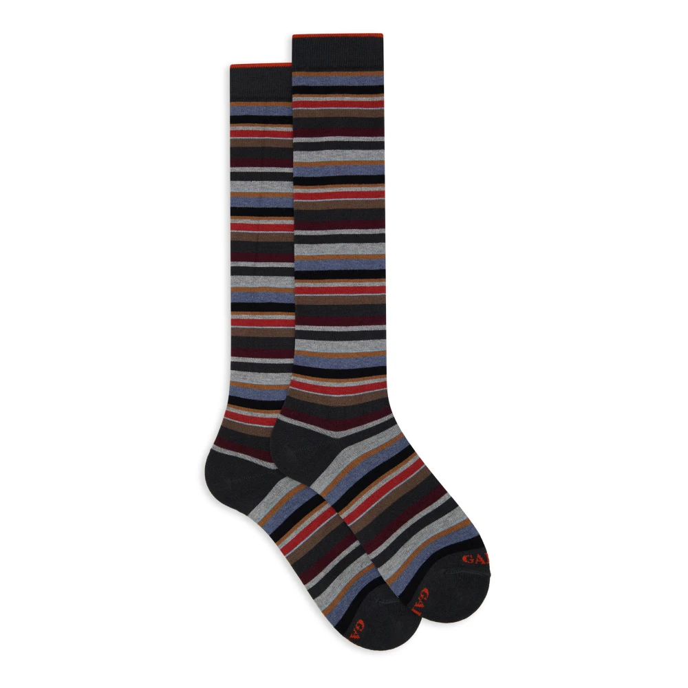 Gallo Lange grijze katoenen sokken voor heren met veelkleurige microstrepen Multicolor Heren
