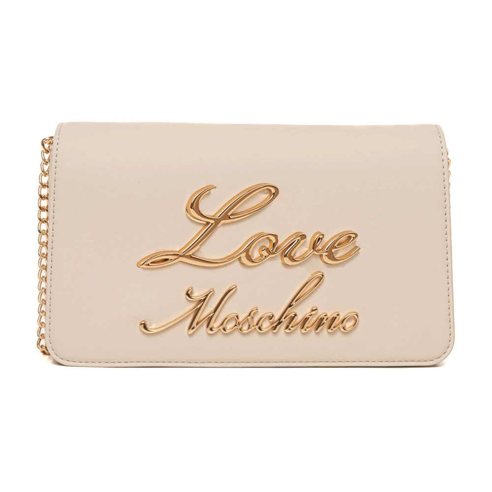 Love Moschino Schoudertas met Metalen Ketting en Zakken Beige Dames