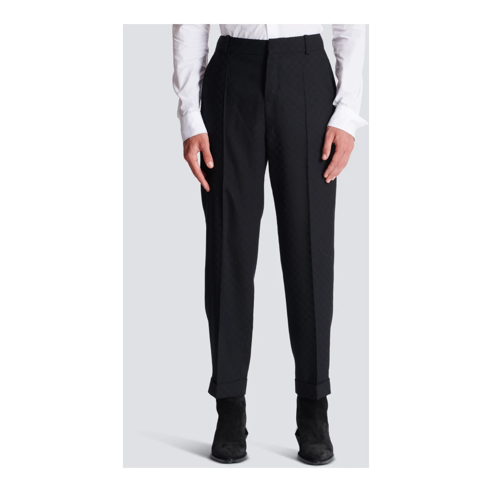 Balmain Monogram Wool Trousers Black Heren
