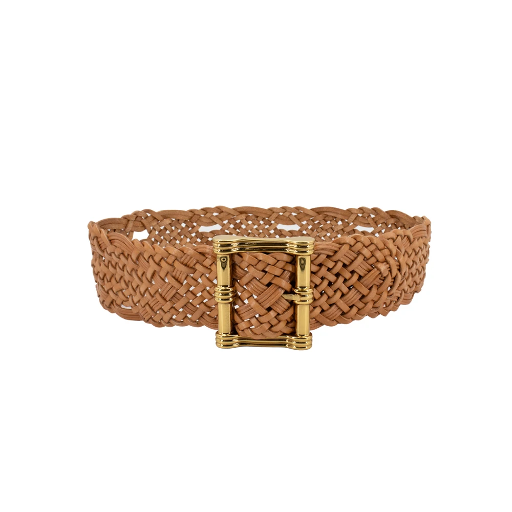 ETRO Leren Geweven Maxi Riem met Goudkleurige Gesp Beige Dames