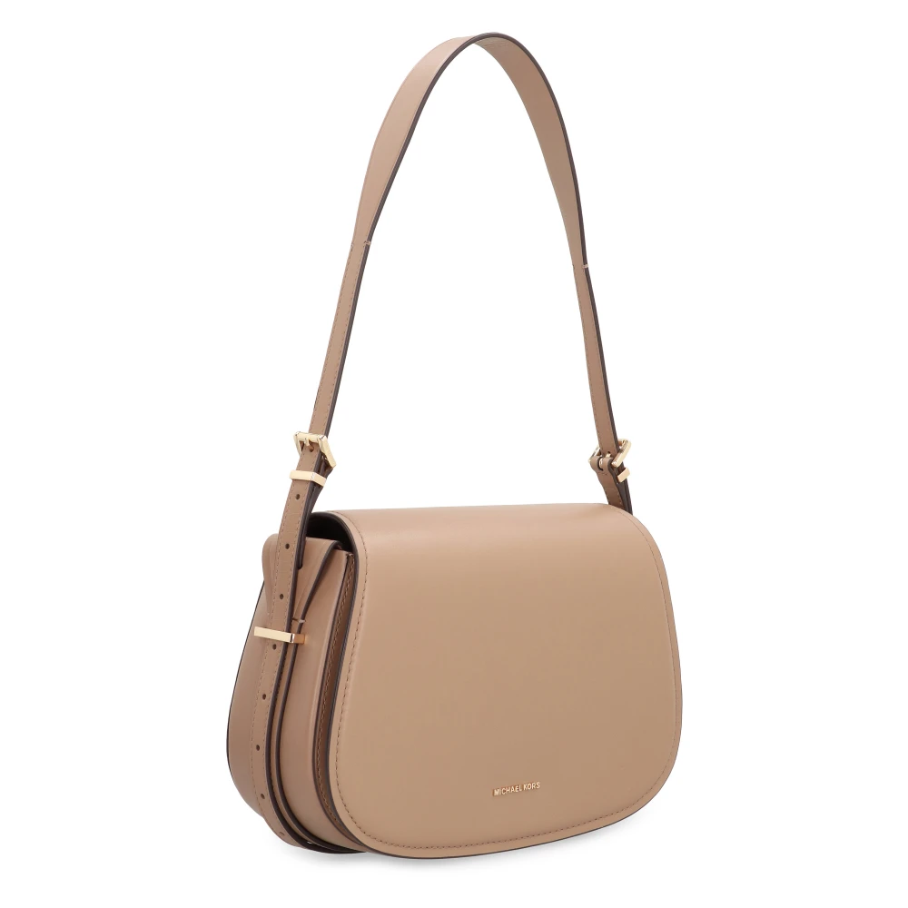 Michael Kors Leren Crossbody Tas met Magnetische Flap Beige Dames
