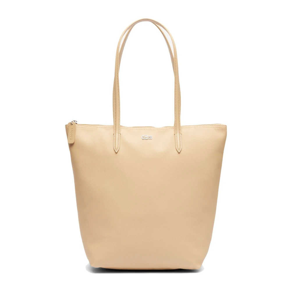 Lacoste Effen Kleur Logo Geborduurde Tas Beige Dames
